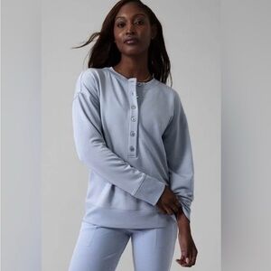ATHLETA Balance Henley Blue Pullover Top